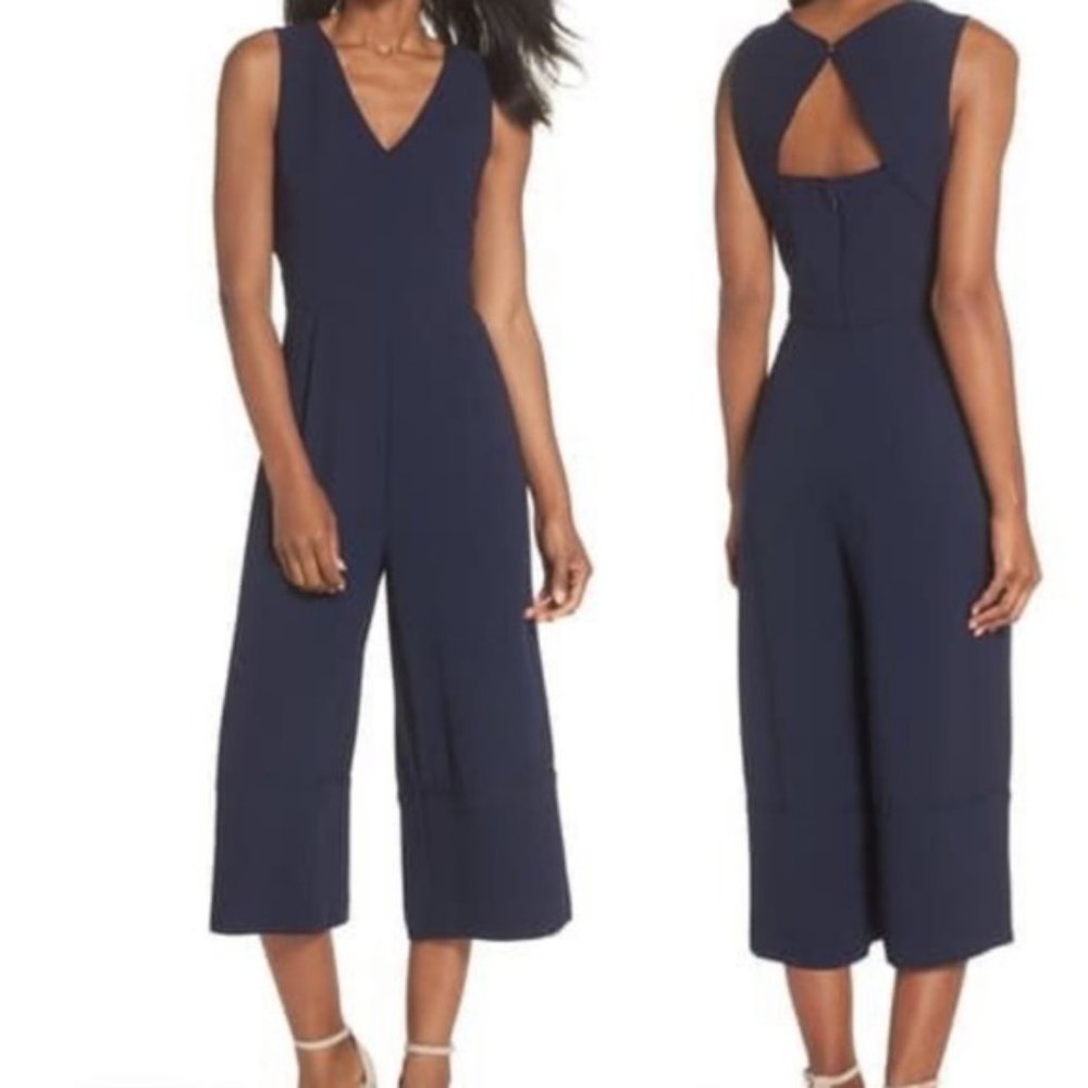 Vince Camuto Navy Crepe Open Back Crop Jumpsuit 0